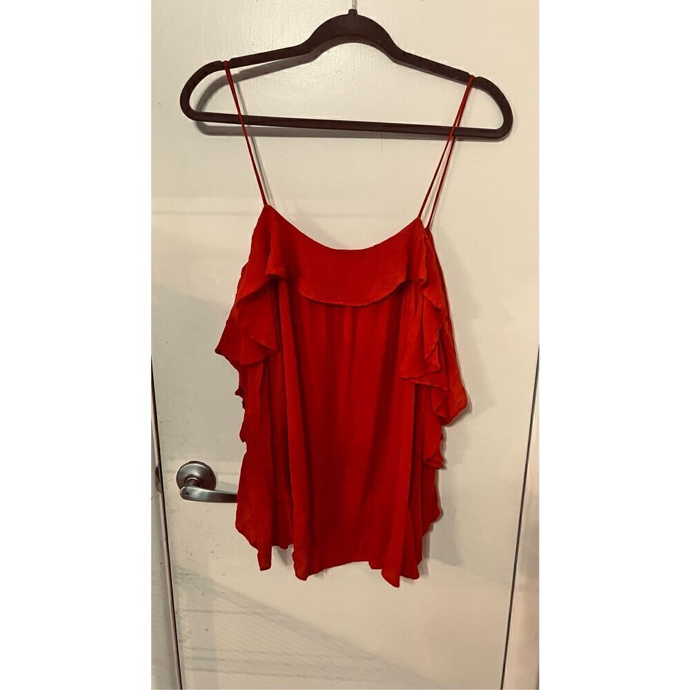 Intimately Free People Red Spaghetti Strap Top Blouse Orange Ruffle SZ M